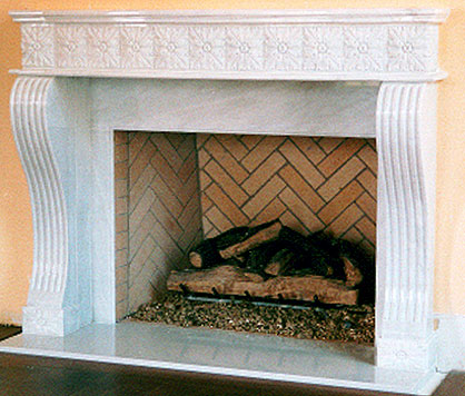 Custom Carrara Marble Carved Fireplace