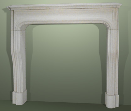 French Paneled and Curved Rustic Limestone Fireplace